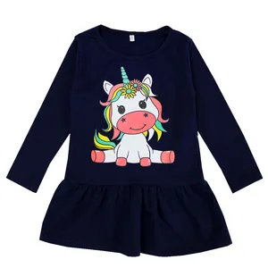 پیراهن دخترانه مدل اسب تک شاخ رنگ سرمه ای