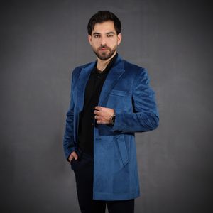 نقد و بررسی پالتو مردانه مدل مخمل LO یقه بلیزر رنگ سرمه ای روشن توسط خریداران