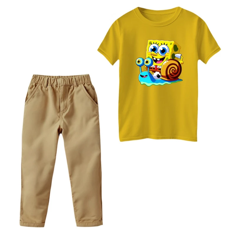 ست تی‌شرت و شلوار پسرانه مدل باب اسفنجی کد 2