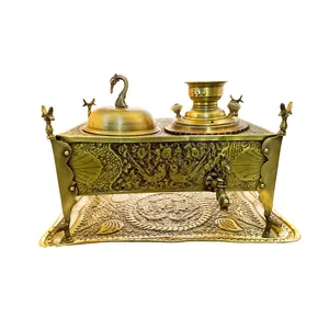 سرویس سماور ذغالی برنجی مدل مستطیلی کد 8519