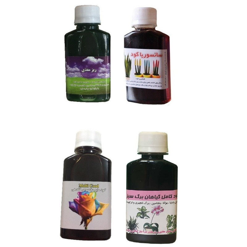 کود مایع گلدهی و سانسوریا و برگ سبز و ریز مغذی کد 02 حجم 120 میلی لیتر بسته 4 عددی