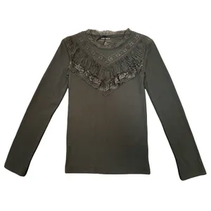 تی شرت آستین بلند دخترانه نیم ایت مدل 54637 جلو تور و چین