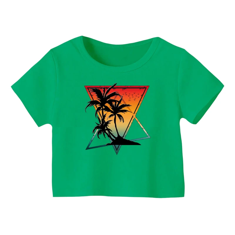 کراپ‌ تی‌شرت آستین کوتاه زنانه مدل نخل کد ۱