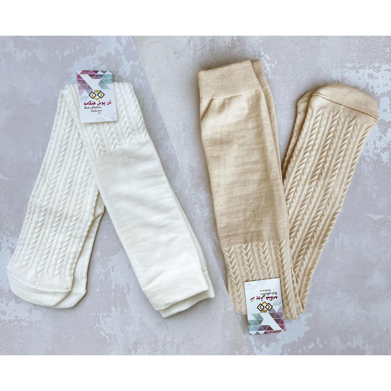 جوراب زنانه تن پوش هنگامه مدل بالا زانو برجسته KW بسته 2 عددی -  - 4