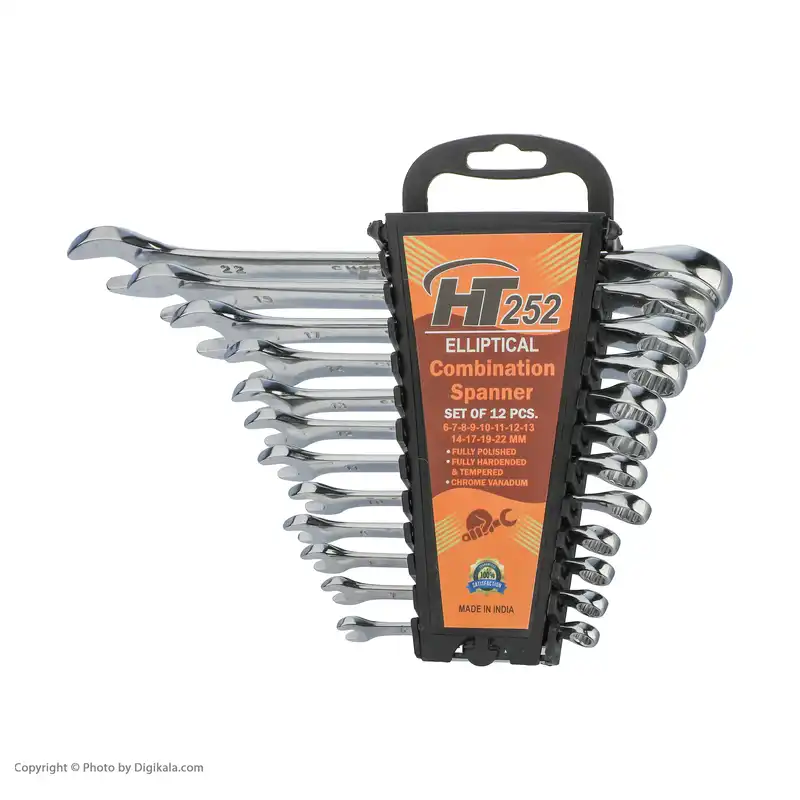 آچار یکسر تخت و یکسر رینگی اچ تی 252 مدل پلکانی مجموعه 12 عددی