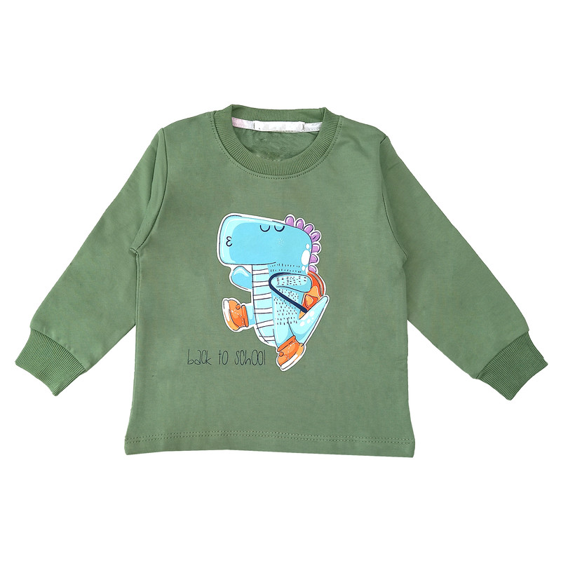 ست تی شرت و شلوار پسرانه مدل دایناسور دانش آموز کد 3610 رنگ سبز