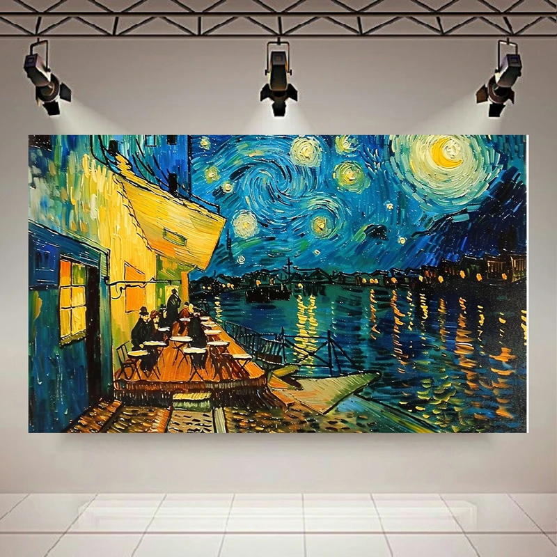 استیکر طرح انتزاعی نقاشی شب پر ستاره ونگوگ مدل بندرگاه کد AR302712