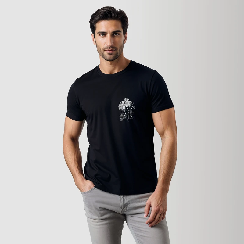 تی شرت آستین کوتاه مردانه مدل 14030703b رنگ مشکی