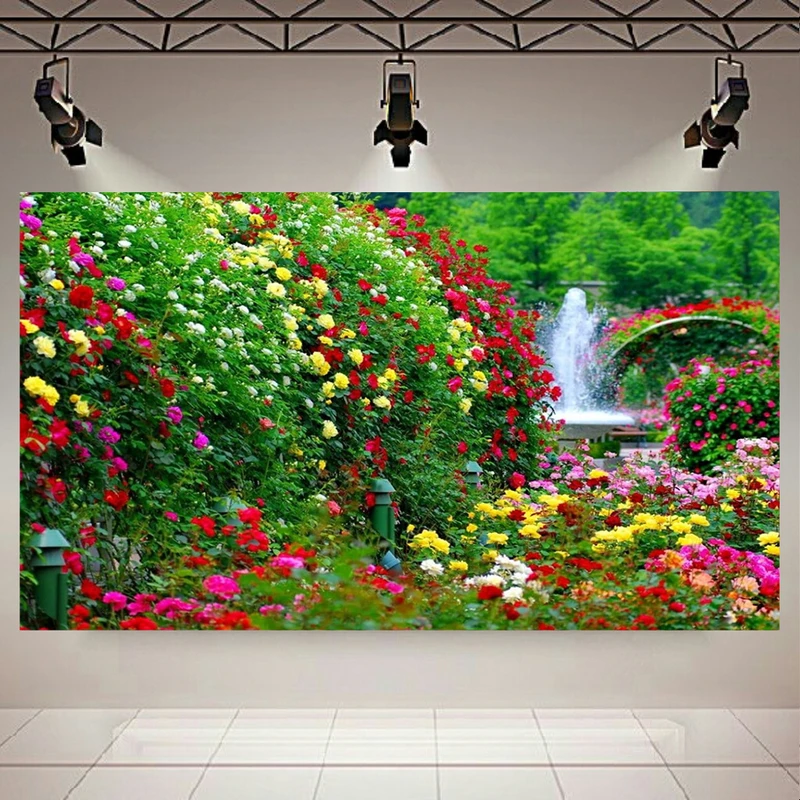 تابلو شاسی طرح طبیعت مدل باغ گلها و آبشار کد AR894