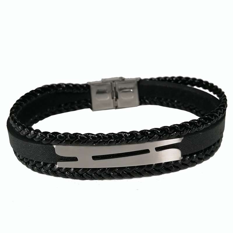 دستبند مردانه مدل چرم پلاک استیل طرح Road دستبند مردانه مدل چرم پلاک استیل طرح Road