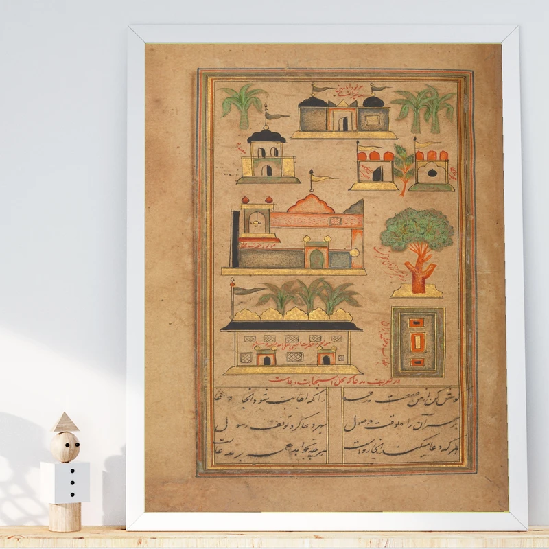 تابلو طرح نگارگری قدیمی مدل G01439 فریم سفید