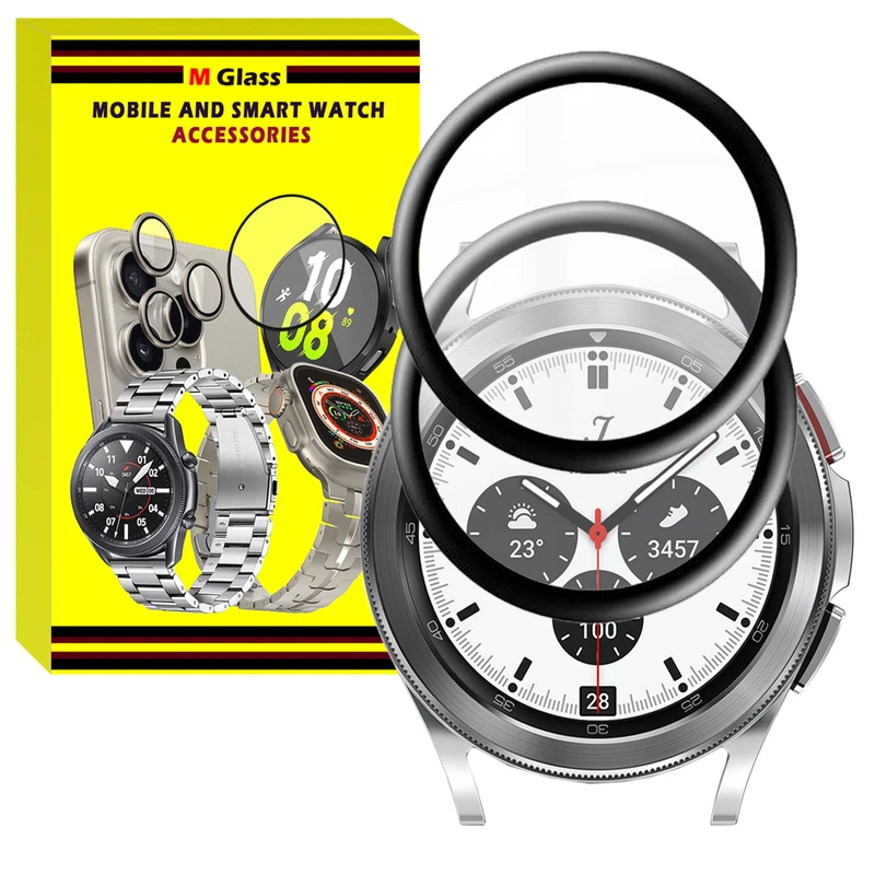 محافظ صفحه نمایش نانو ام‌گلس مدل GLS_Pmma مناسب برای ساعت هوشمند سامسونگ Galaxy Watch 4 Classic 46mm بسته دو عددی