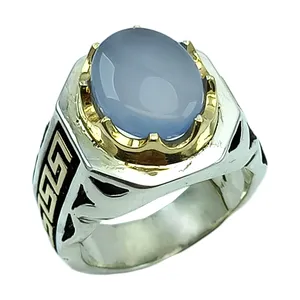 انگشتر نقره مردانه مدل شبکه مزین به عقیق یمن کبود