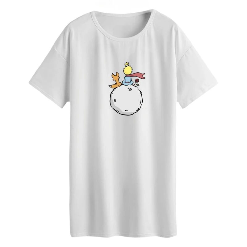 تی شرت لانگ آستین کوتاه  زنانه مدل شازده کوچولو کد 01 رنگ سفید