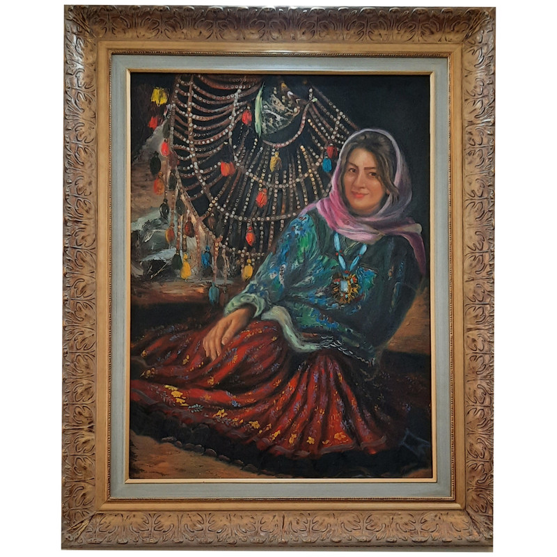 تابلو نقاشی رنگ وروغن  طرح دختر کرد کد 110