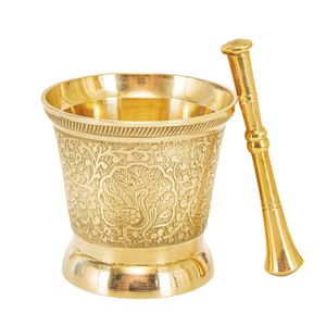 دکوری برنجی مدل هاون قلم زنی طرح طاووس هندی کد 720901-956