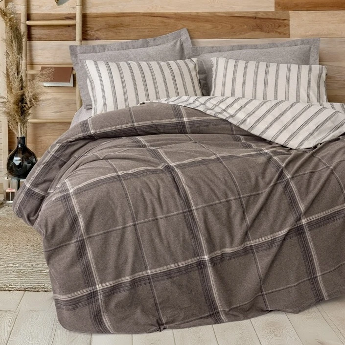 سرویس ملحفه 1 نفر 3 تکه کاتن باکس مدل Warm Flanel Caldo Kahve T.K