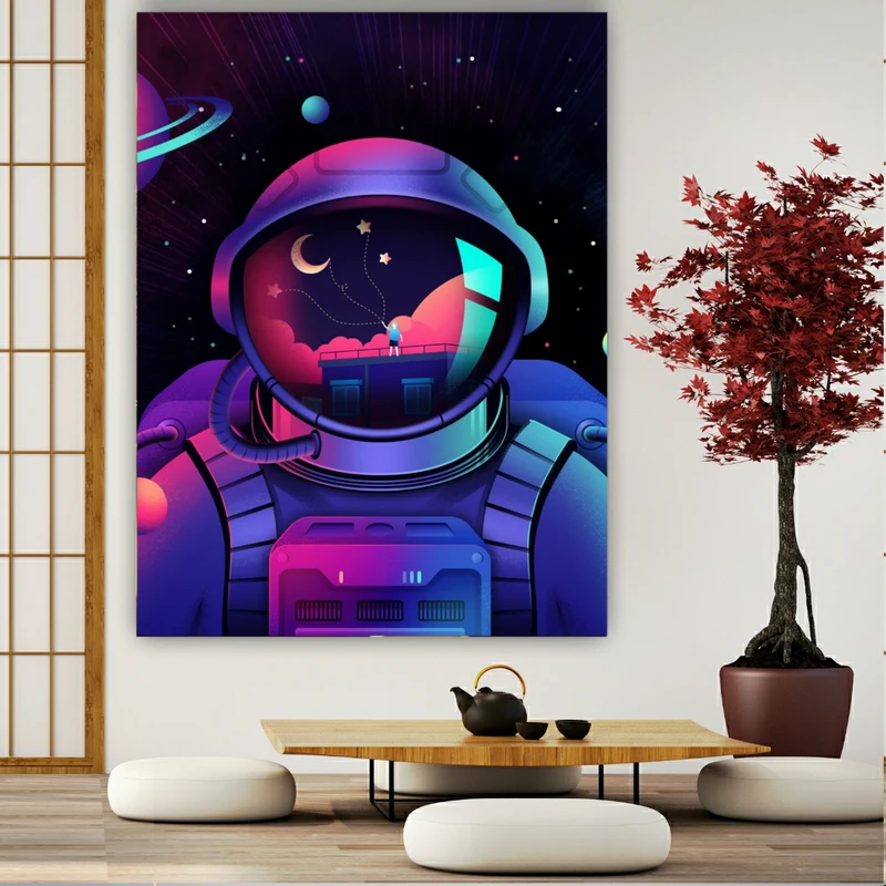 تابلو بوم طرح مخمل فضانورد مدل ماه و ستاره کد FP105074