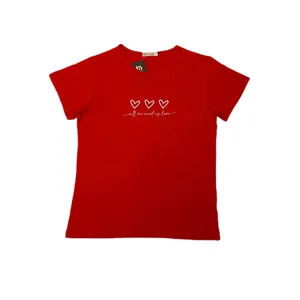 تی شرت آستین کوتاه زنانه مدل قلب رنگ قرمز