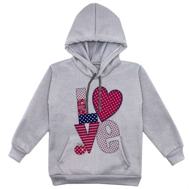 هودی دخترانه مدل F77 LOVE رنگ طوسی