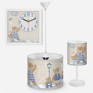 لوستر کودک مدل خرس و خانواده کد BE-B-2351 به همراه آباژور و ساعت