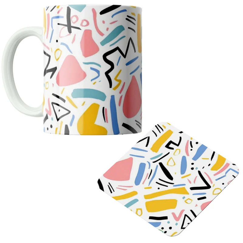 ماگ پاد آفرین مدل اشکال و خطوط کد DKC564 به همراه زیر لیوانی