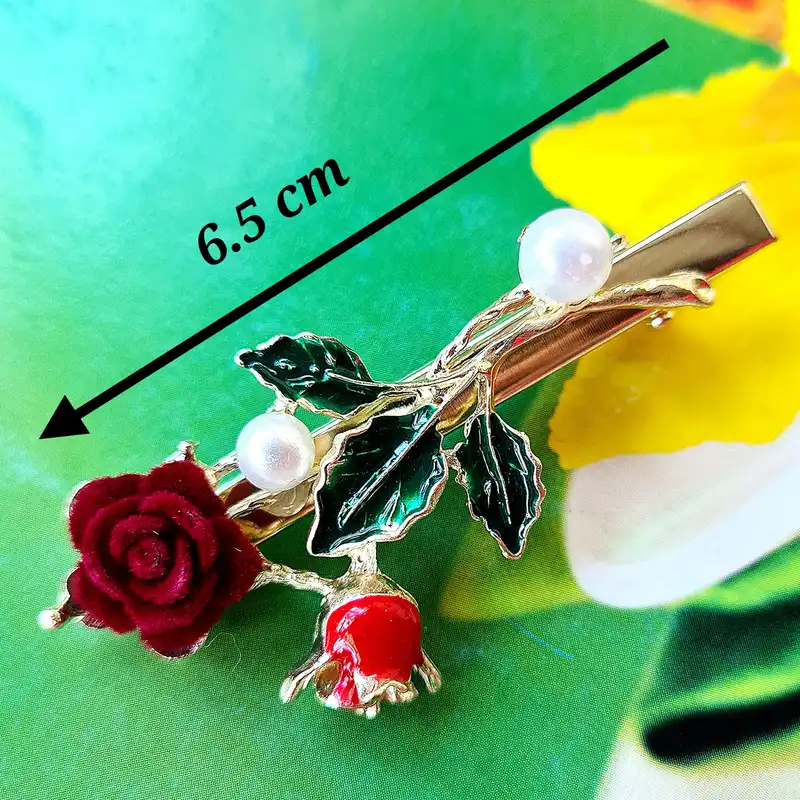 گیره مو زنانه مدل گل رز مخملی و غنچه کد brg 891