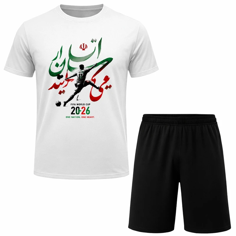 ست تی‌شرت آستین کوتاه و شلوارک راحتی مردانه مدل A133 طرح تیم ملی