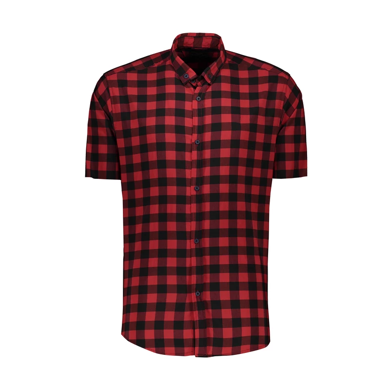 پیراهن آستین کوتاه مردانه مدل هاوایی چهارخانه کد H-4r رنگ قرمز