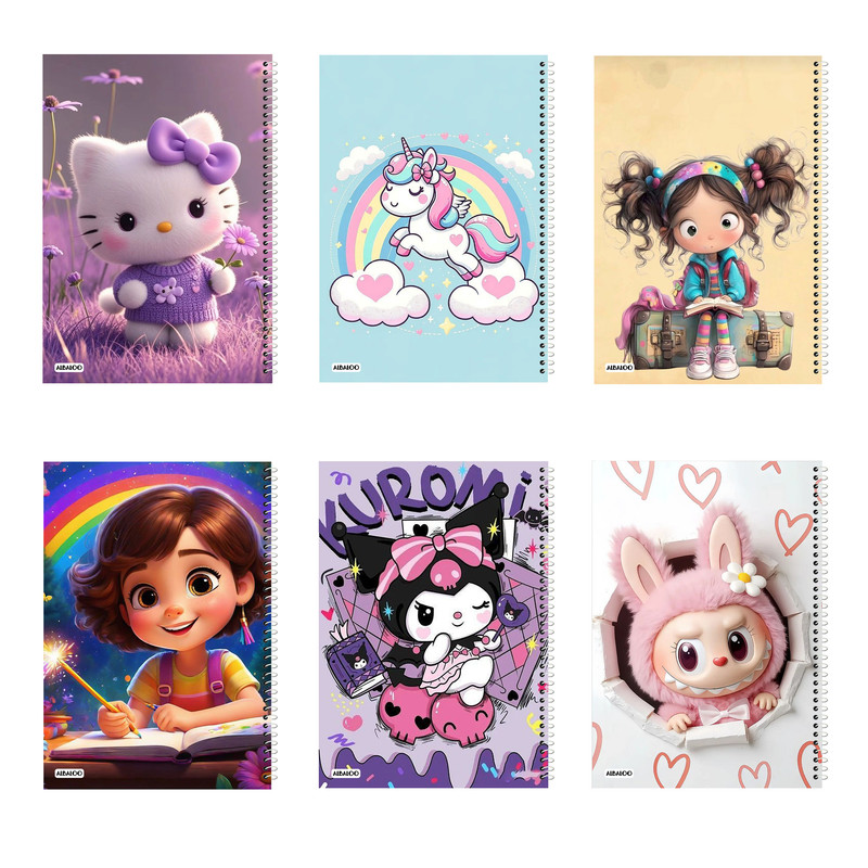 دفتر مشق 100 برگ آلبالو مدل فانتزی دخترانه بسته 6 عددی