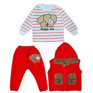 ست 3 تکه لباس نوزادی مدل Happy Dog کد Ge3 رنگ قرمز