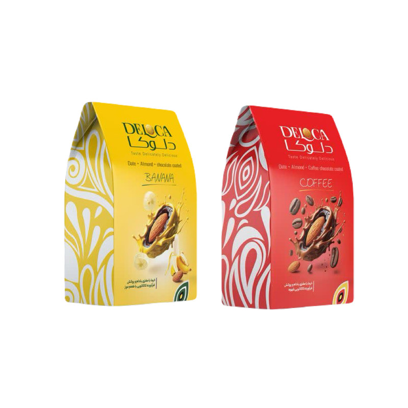 خرما شکلاتی قهوه و موز با مغز بادام دلوکا - ۲۵۰ گرم بسته 2 عددی