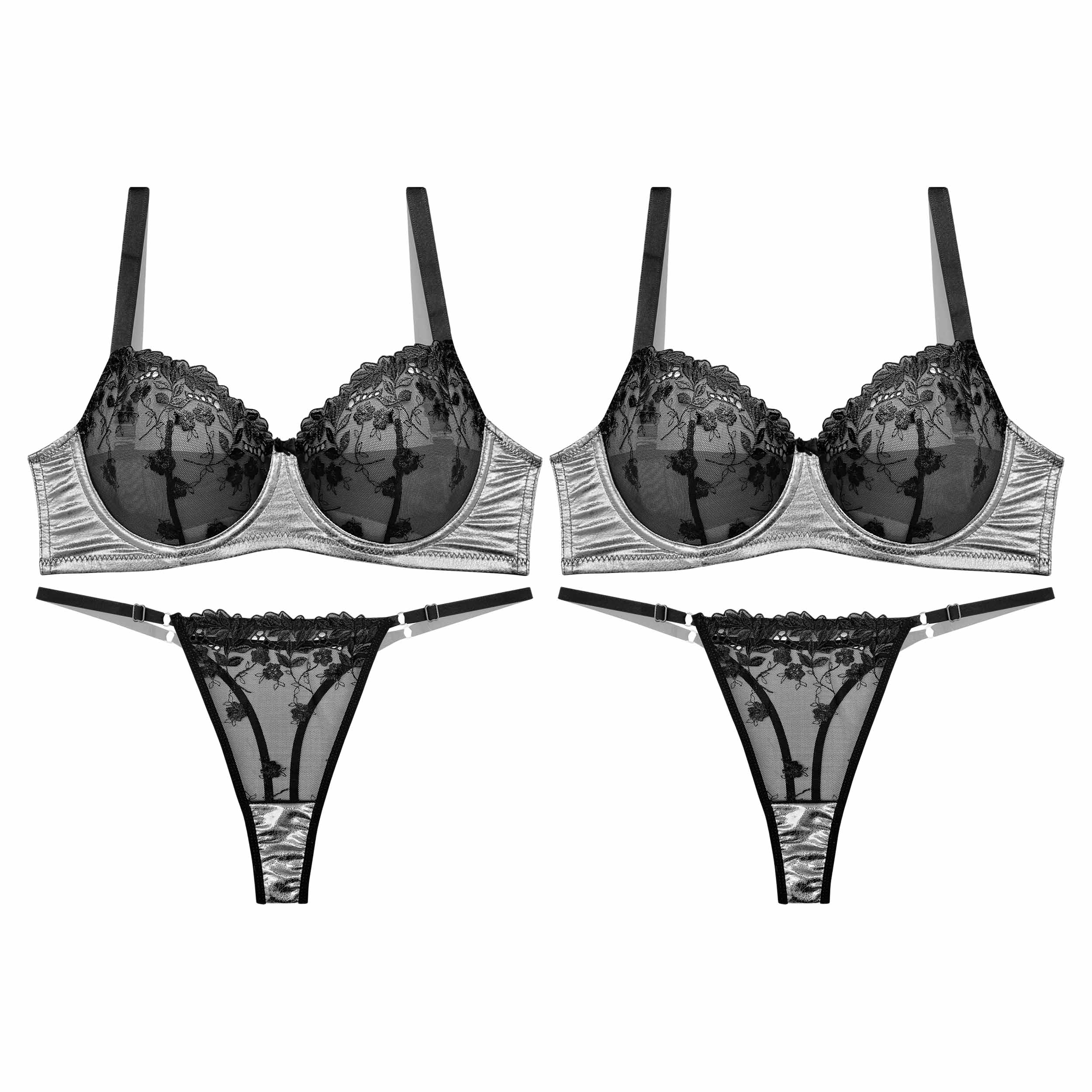 ست شورت و سوتین زنانه نوشه پوش کد 67001 رنگ نقره ای بسته 2 عددی