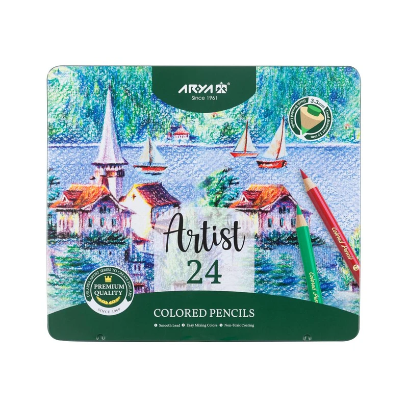 مداد رنگی 24 رنگ آریا مدل آرتیست با جعبه فلزی کد 024