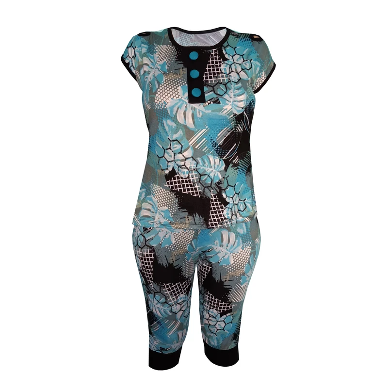 ست تی شرت و شلوارک زنانه مدل برگ و شش ضلعی گیاهی کد B 6D