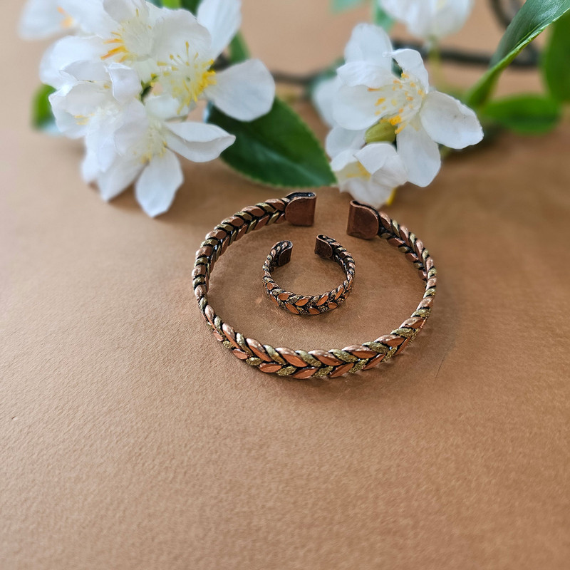 ست انگشتر و دستبند دست ساز زنانه مدل گندمی کد S047