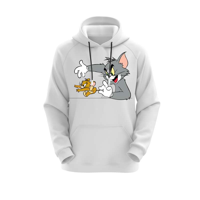 هودی زنانه مدل تام و جری کد J227 رنگ سفید