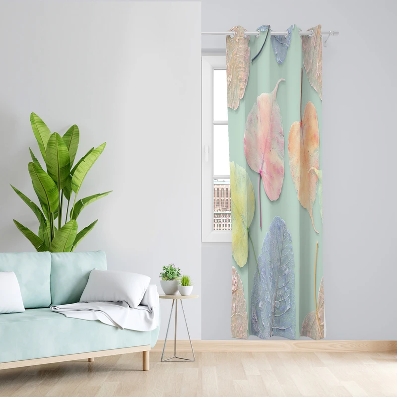 پرده طرح برگ رنگی مدل مخمل پانچی کد 2639 z سایز 140x200 سانتی متر