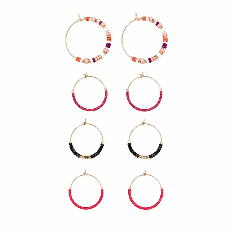 گوشواره حلقه‌ای زنانه استیل بوهو مدل Boho Color Set بسته 4 عددی