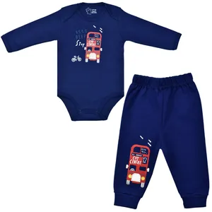 ست بادی آستین بلند و شلوار نوزادی اسپیکو مدل اتوبوس کد 1