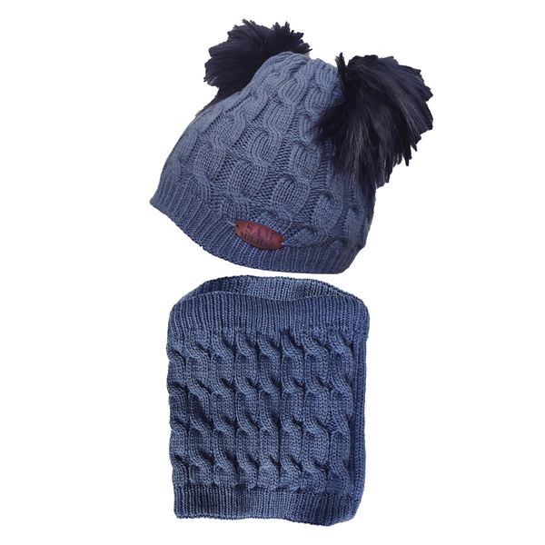 ست کلاه و شال گردن بچگانه سام کد 150-2P-AB رنگ آبی سیر