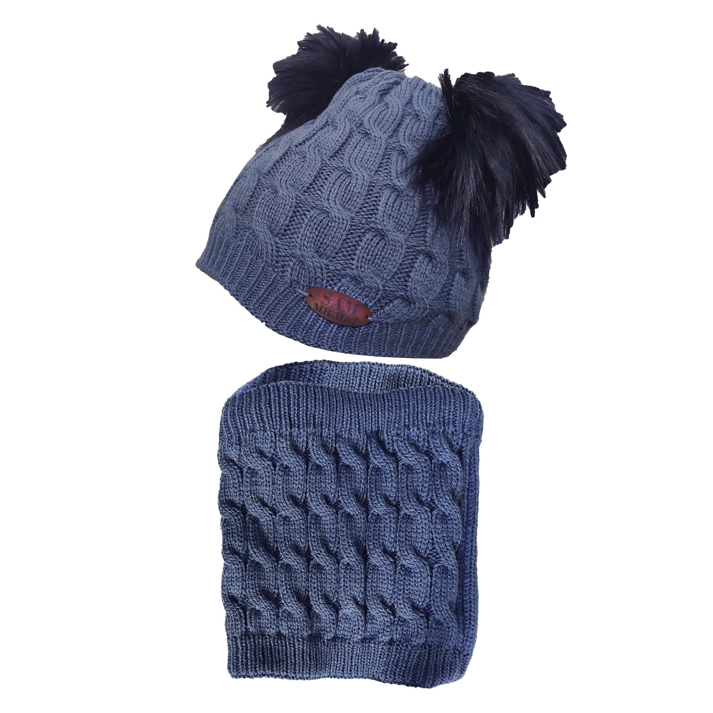 ست کلاه و شال گردن بچگانه سام کد 150-2P-AB رنگ آبی سیر -  - 1