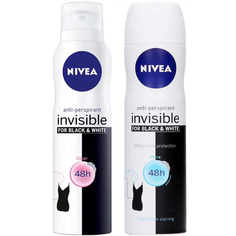 اسپری بدن زنانه نیوآ مدل Invisible Black and White Pure Black And White حجم 150 میلی لیتر بسته 2 عددی