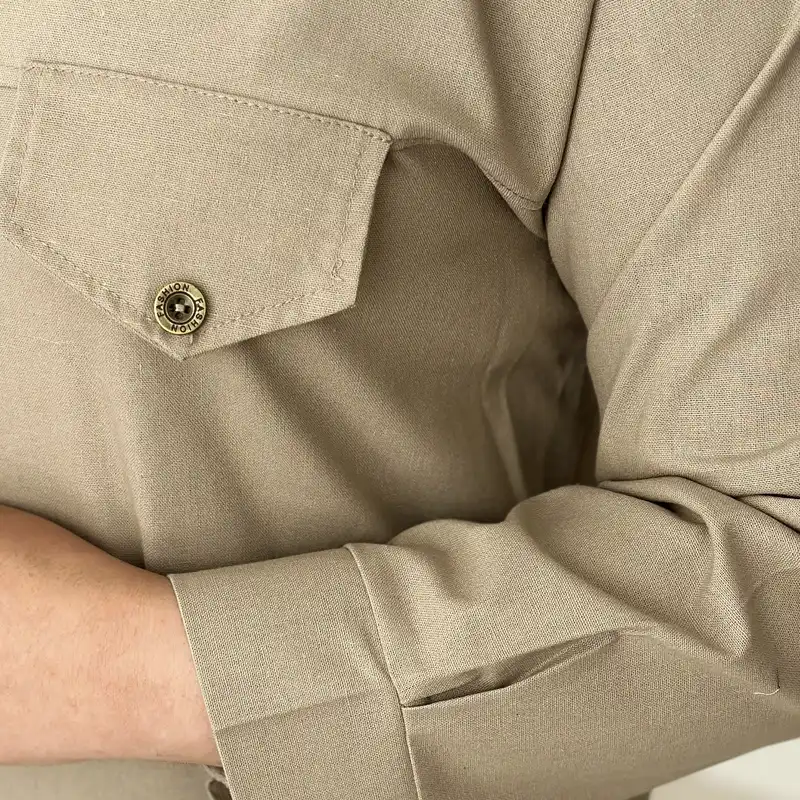 مانتو زنانه مدل لینن دکمه دار رنگ کرم