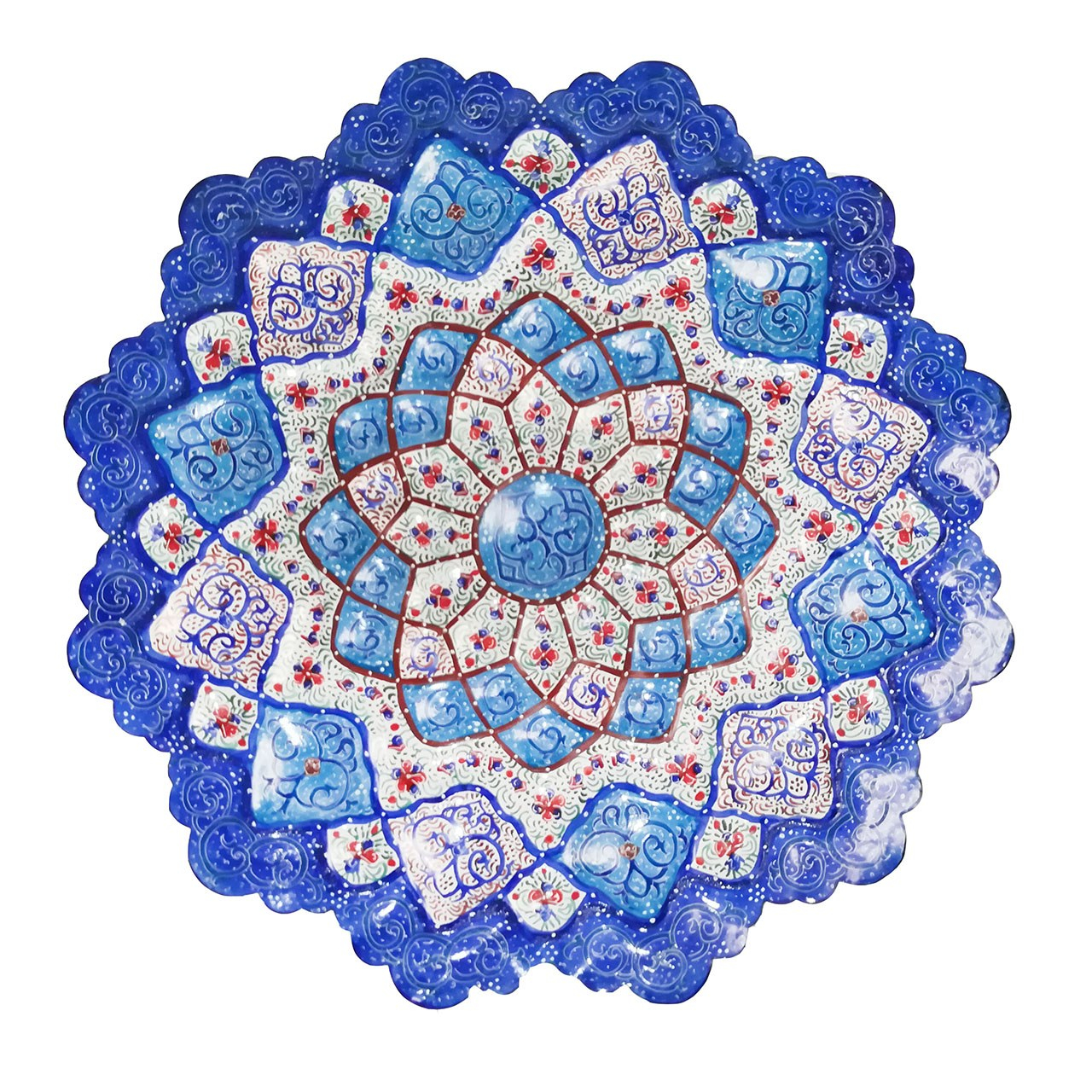 بشقاب مسی میناکاری گوهرچین کد 1165 قطر 25 سانتی متر