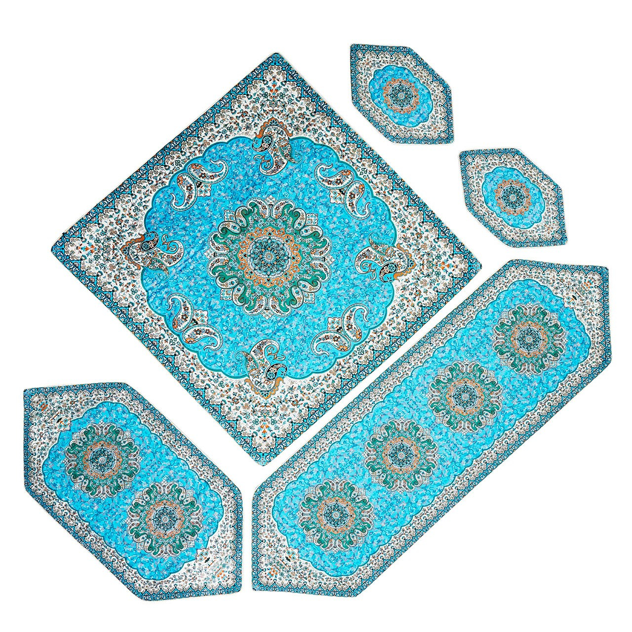 ست 5 تکه رومیزی ترمه یزد طرح ترنج
