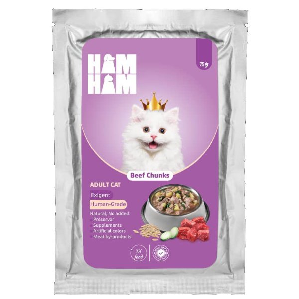 غذای گربه هام هام مدل گوشت تکه ای وزن 75 گرم