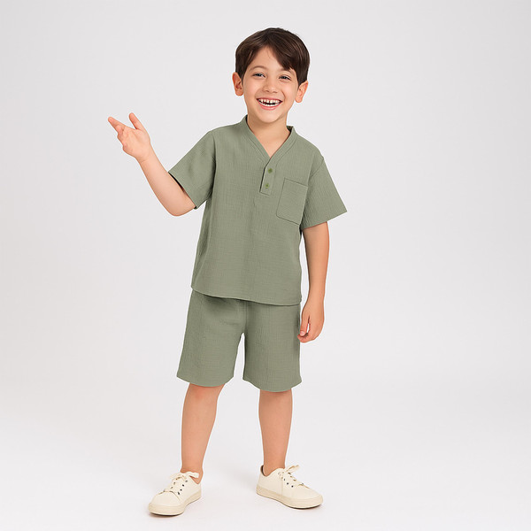 ست تی شرت و شلوارک پسرانه مادر مدل Toni رنگ سبز