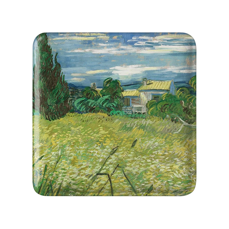 مگنت خندالو طرح گندم زار سبز با سرو ونسان ونگوگ (Van Gogh) مدل مربعی کد 36797