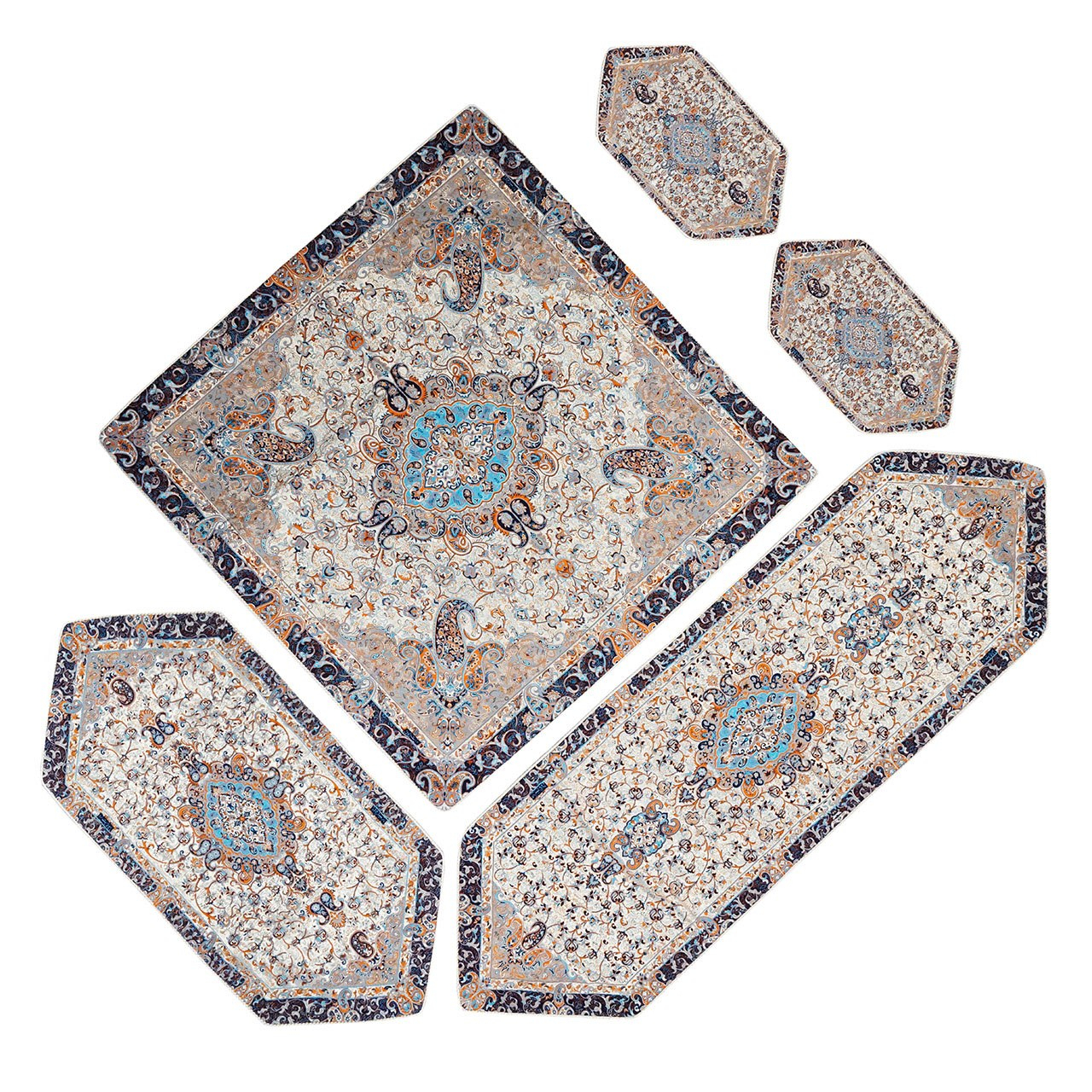 ست 5 تکه رومیزی ترمه یزد طرح چهل ستون